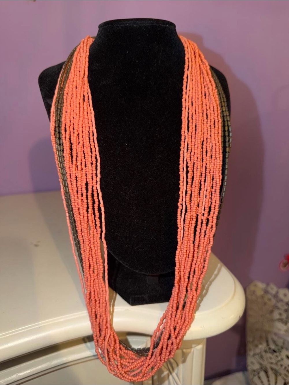 Vintage Multi-Strand Coral-Orange Beaded Necklace